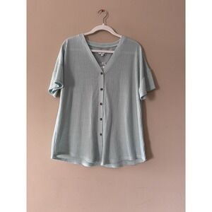 True Craft Women's Top Light Blue Cap Sleeve Button Front Size Large NEW